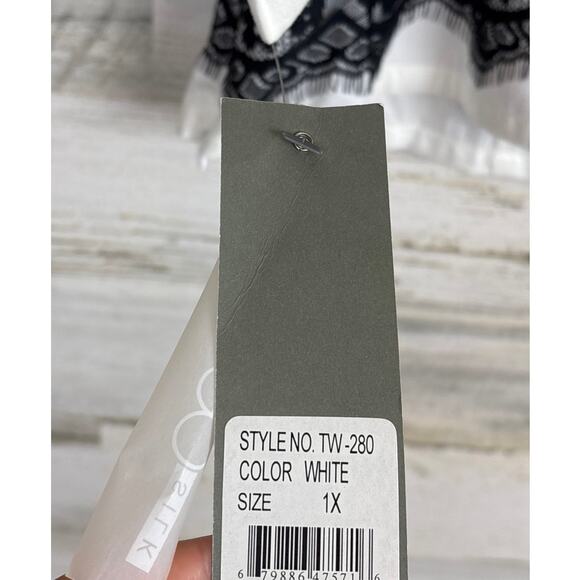 Go Silk Women’s Plus 1X White Blouse Black Lace Overlay Long Sleeve NEW Designer - Picture 3 of 7